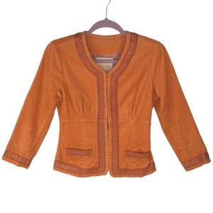 Plenty Anthropologie Orange Corduroy Structured Blazer Jacket